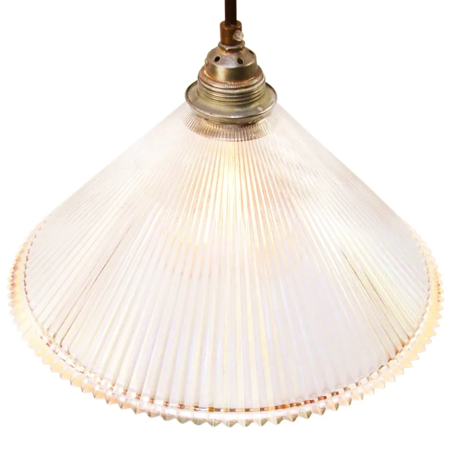 Clearance Pamono Vintage Industrial Clear Glass Pendant Light from Holophane