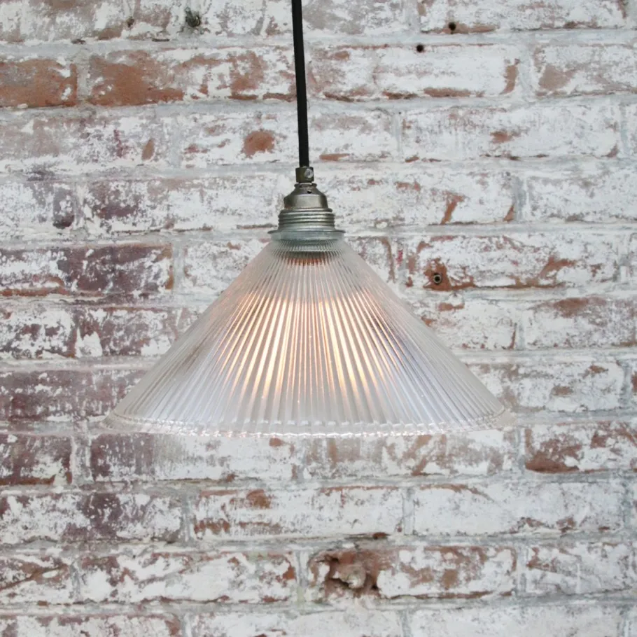 Clearance Pamono Vintage Industrial Clear Glass Pendant Light from Holophane