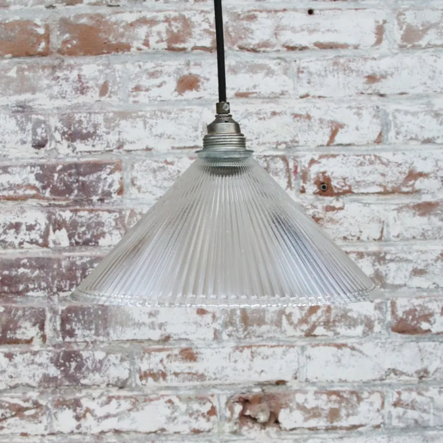 Clearance Pamono Vintage Industrial Clear Glass Pendant Light from Holophane