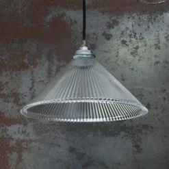 Clearance Pamono Vintage Industrial Clear Glass Pendant Light from Holophane
