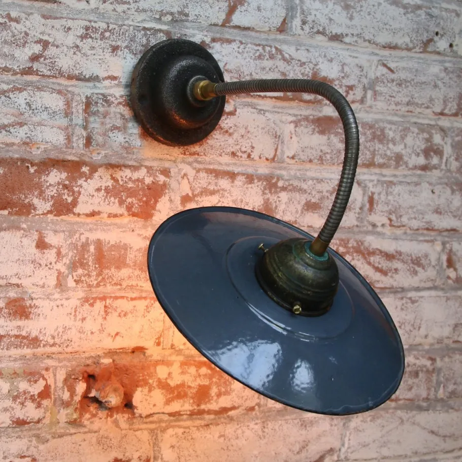 Clearance Pamono Vintage Industrial Dark Blue Enamel Wall Lamp with Flexible Arm