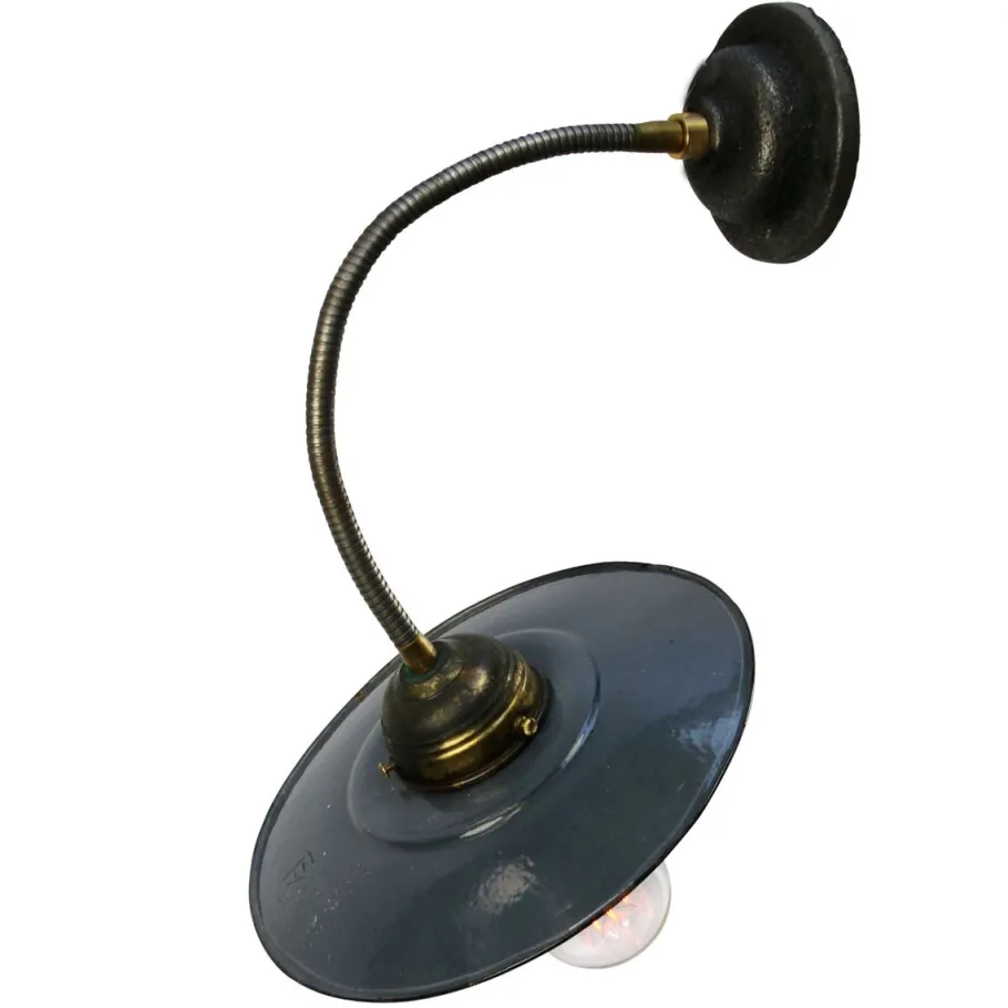 Clearance Pamono Vintage Industrial Dark Blue Enamel Wall Lamp with Flexible Arm