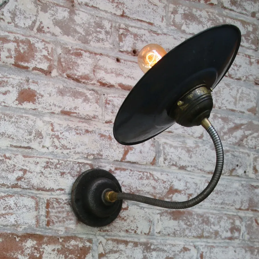 Clearance Pamono Vintage Industrial Dark Blue Enamel Wall Lamp with Flexible Arm
