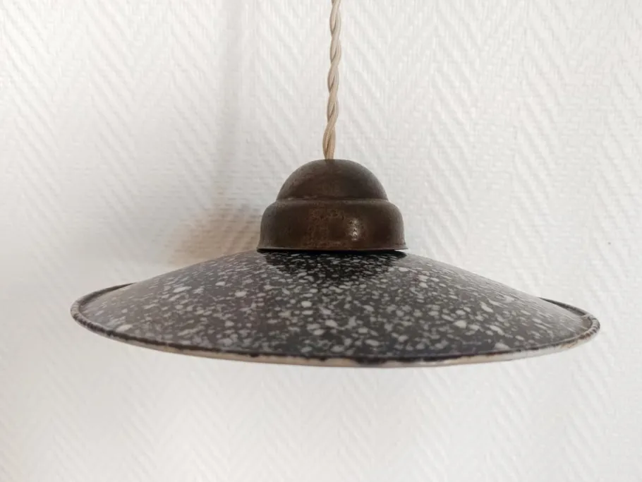 Discount Pamono Vintage Industrial Enamelled Sheet Metal Pendant Lights, 1970s, Set of 2