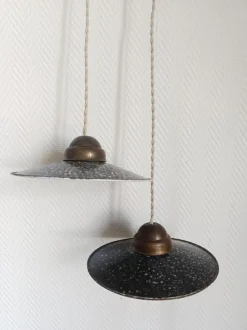 Discount Pamono Vintage Industrial Enamelled Sheet Metal Pendant Lights, 1970s, Set of 2