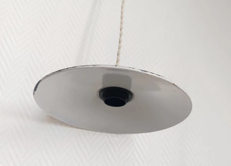 Discount Pamono Vintage Industrial Enamelled Sheet Metal Pendant Lights, 1970s, Set of 2