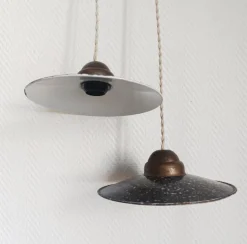 Discount Pamono Vintage Industrial Enamelled Sheet Metal Pendant Lights, 1970s, Set of 2