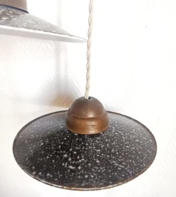 Discount Pamono Vintage Industrial Enamelled Sheet Metal Pendant Lights, 1970s, Set of 2