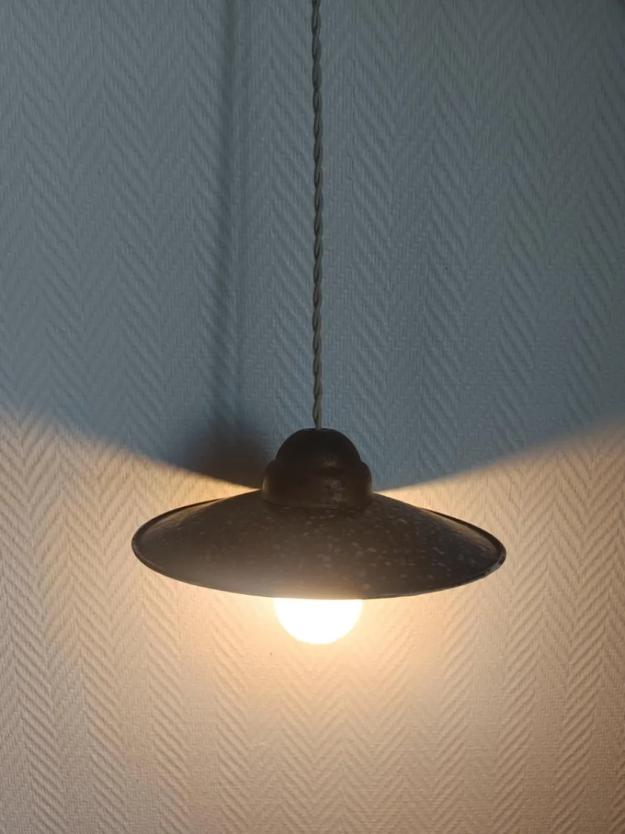 Discount Pamono Vintage Industrial Enamelled Sheet Metal Pendant Lights, 1970s, Set of 2