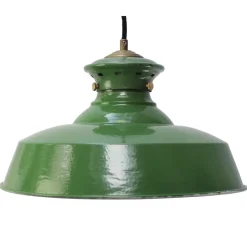 Clearance Pamono Vintage Industrial French Green Enamel & Brass Pendant Lamp