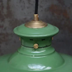 Clearance Pamono Vintage Industrial French Green Enamel & Brass Pendant Lamp