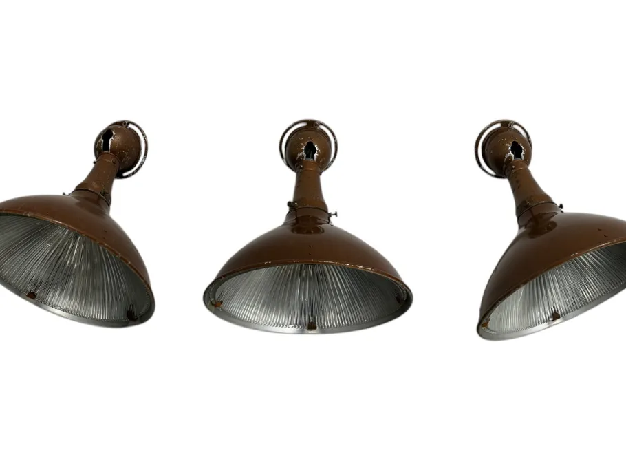 New Pamono Vintage Industrial Glass Enamel Wall or Ceiling Light from Holophane, 1930s