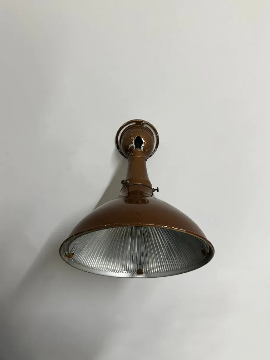 New Pamono Vintage Industrial Glass Enamel Wall or Ceiling Light from Holophane, 1930s