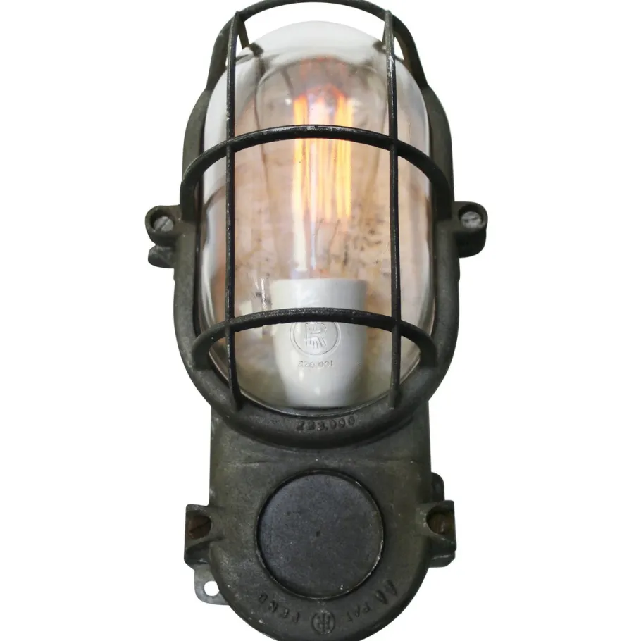 Discount Pamono Vintage Industrial Grey and Clear Glass Wall Lamp from Industria Rotterdam