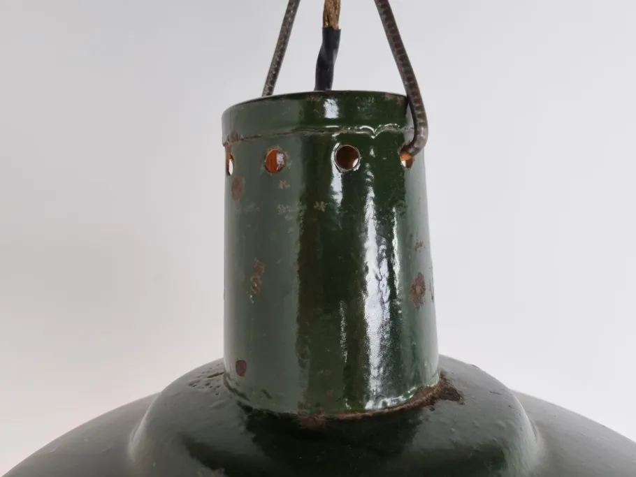Clearance Pamono Vintage Industrial Pendant Light in Dark Green Enamel, 1960s