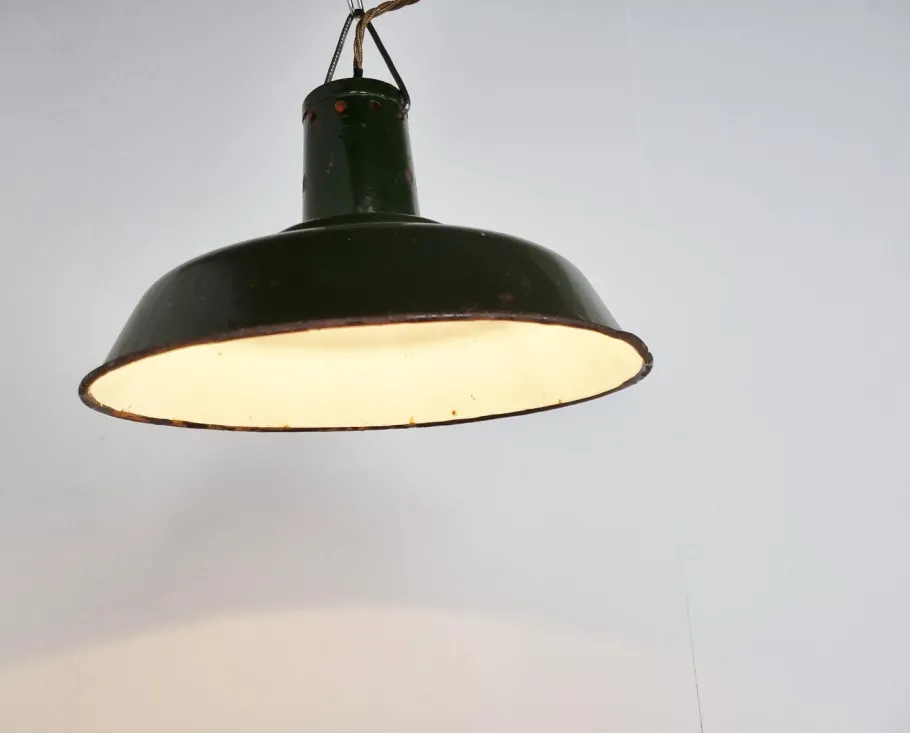 Clearance Pamono Vintage Industrial Pendant Light in Dark Green Enamel, 1960s