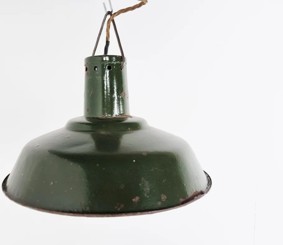 Clearance Pamono Vintage Industrial Pendant Light in Dark Green Enamel, 1960s