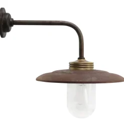 Hot Pamono Vintage Industrial Rust Iron and Brass Glass Sconce with Clear Striped Glass Bulb