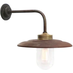 Hot Pamono Vintage Industrial Rust Iron and Brass Glass Sconce with Clear Striped Glass Bulb