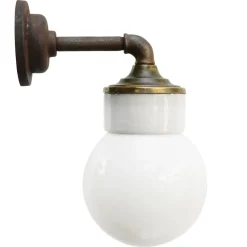 Clearance Pamono Vintage Industrial White Porcelain, Brass, and Opaline Glass Sconce