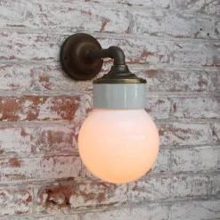 Clearance Pamono Vintage Industrial White Porcelain, Brass, and Opaline Glass Sconce