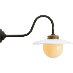 Pamono Vintage Industrial White Enamel, Brass and White Opaline Wall Light