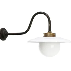 Pamono Vintage Industrial White Enamel, Brass and White Opaline Wall Light