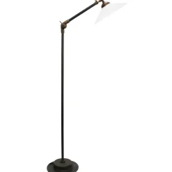Clearance Pamono Vintage Industrial White Opaline Cast Iron and Brass Floor Lamp