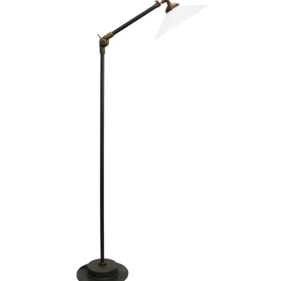 Clearance Pamono Vintage Industrial White Opaline Cast Iron and Brass Floor Lamp