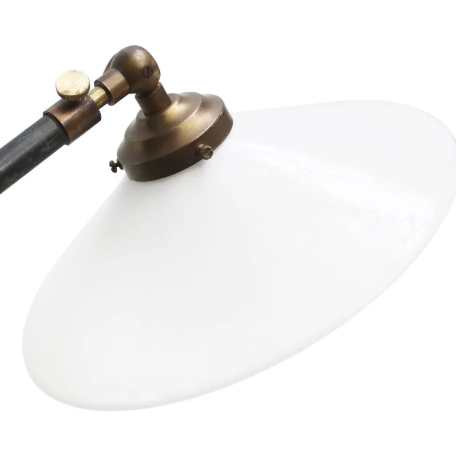 Clearance Pamono Vintage Industrial White Opaline Cast Iron and Brass Floor Lamp