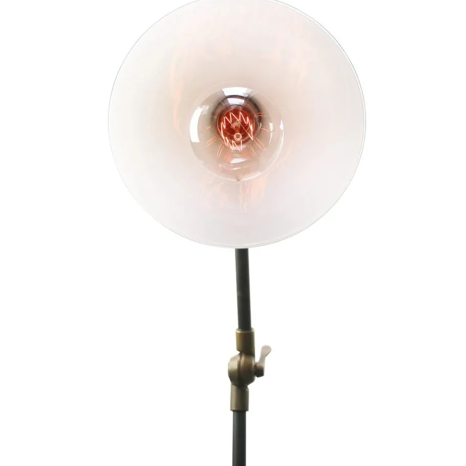 Clearance Pamono Vintage Industrial White Opaline Cast Iron and Brass Floor Lamp