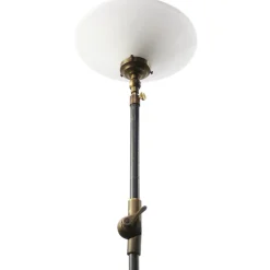 Clearance Pamono Vintage Industrial White Opaline Cast Iron and Brass Floor Lamp