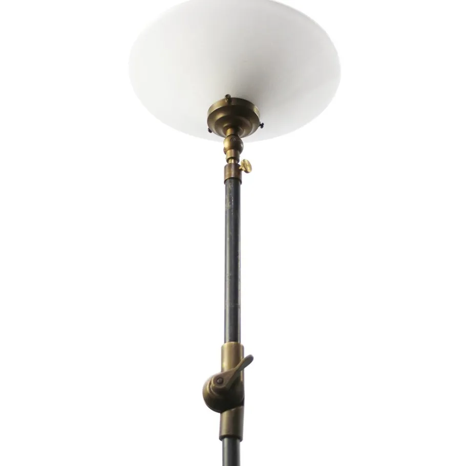 Clearance Pamono Vintage Industrial White Opaline Cast Iron and Brass Floor Lamp