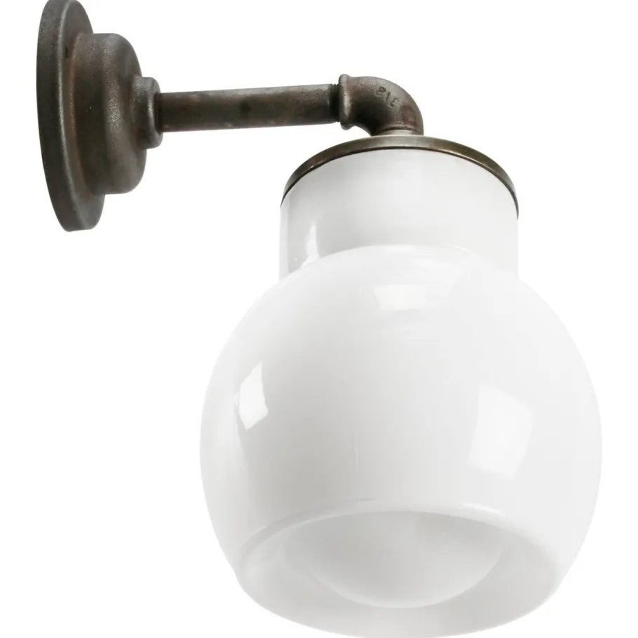 Clearance Pamono Vintage Industrial White Porcelain Opaline Milk Glass Brass Wall Lamp