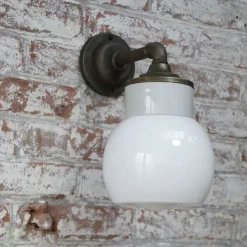 Clearance Pamono Vintage Industrial White Porcelain Opaline Milk Glass Brass Wall Lamp