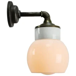 Clearance Pamono Vintage Industrial White Porcelain Opaline Milk Glass Brass Wall Lamp