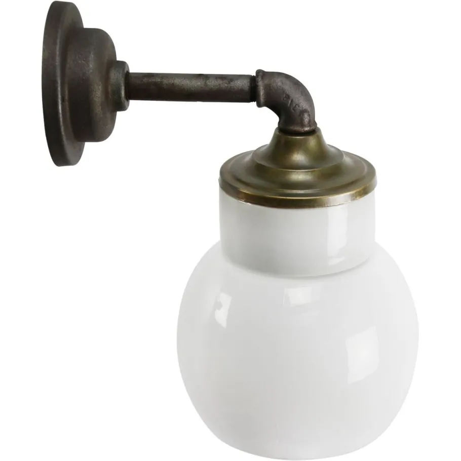 Clearance Pamono Vintage Industrial White Porcelain Opaline Milk Glass Brass Wall Lamp
