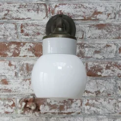 Clearance Pamono Vintage Industrial White Porcelain Opaline Milk Glass Brass Wall Lamp