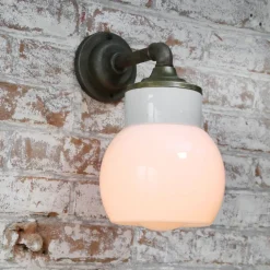 Clearance Pamono Vintage Industrial White Porcelain Opaline Milk Glass Brass Wall Lamp
