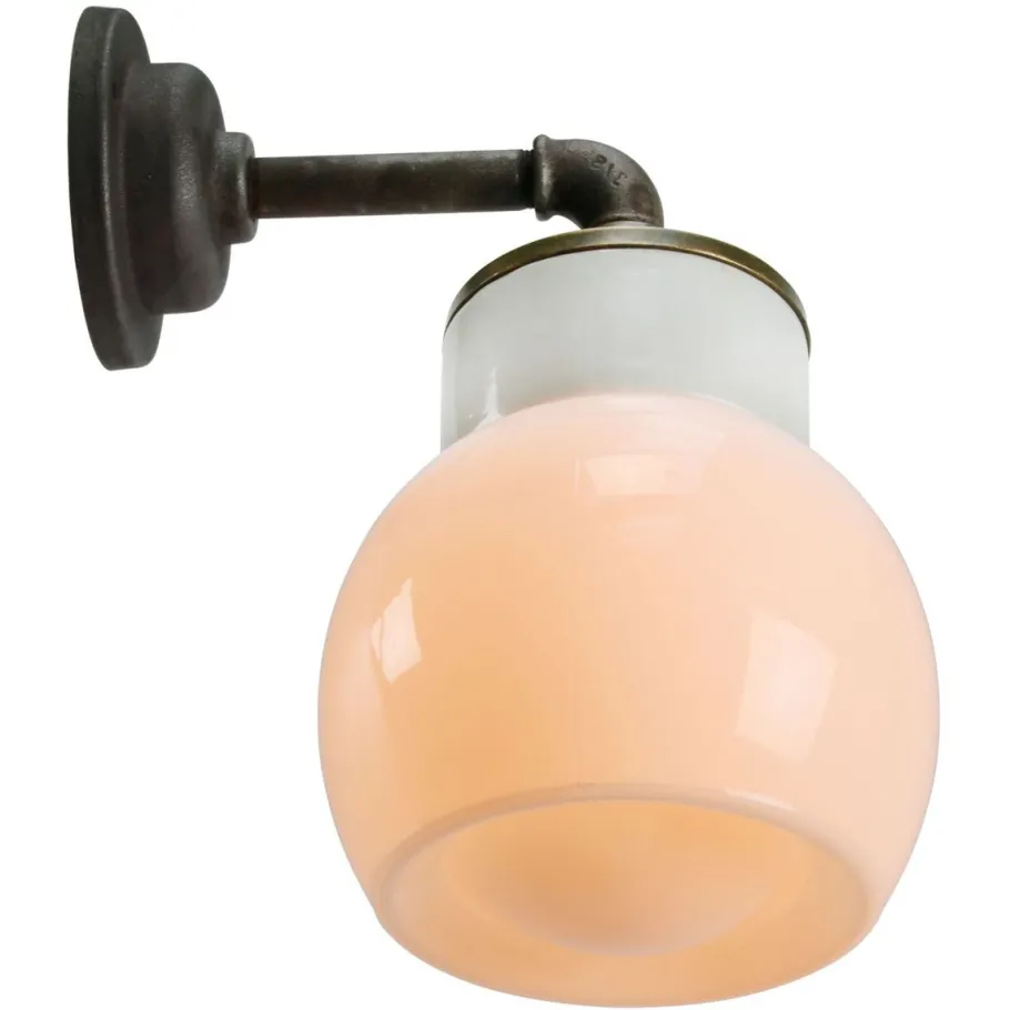 Clearance Pamono Vintage Industrial White Porcelain Opaline Milk Glass Brass Wall Lamp