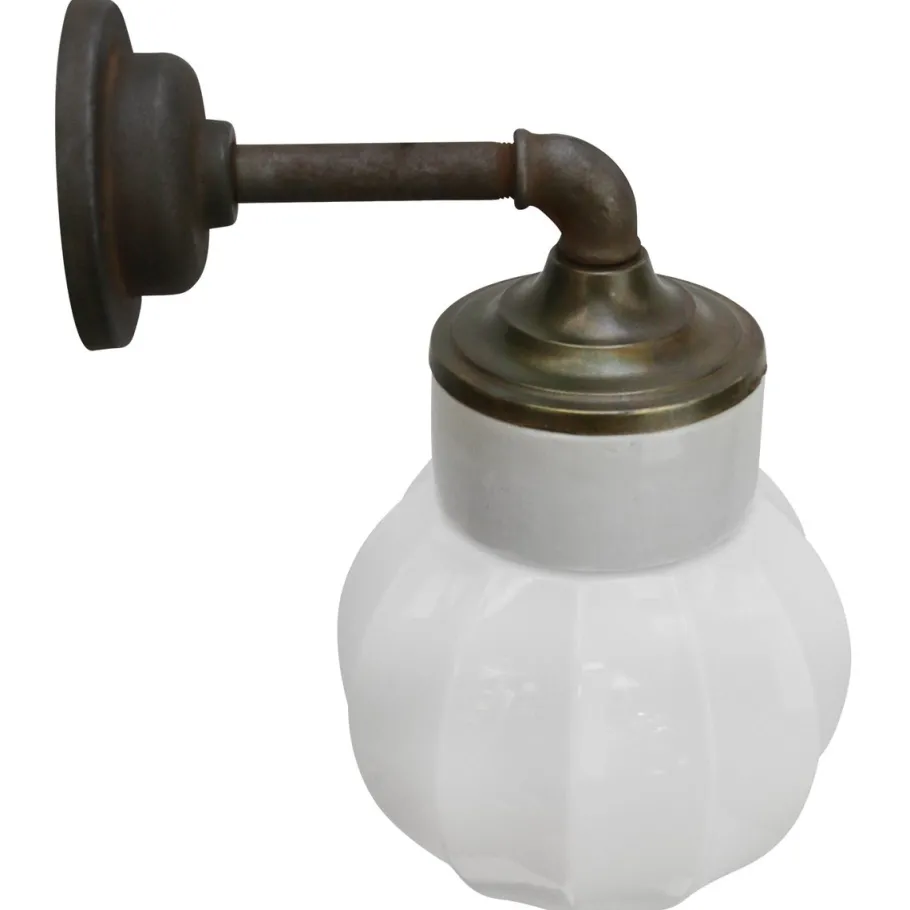 Best Pamono Vintage Industrial White Wall Lamp in Porcelain and Opaline Glass