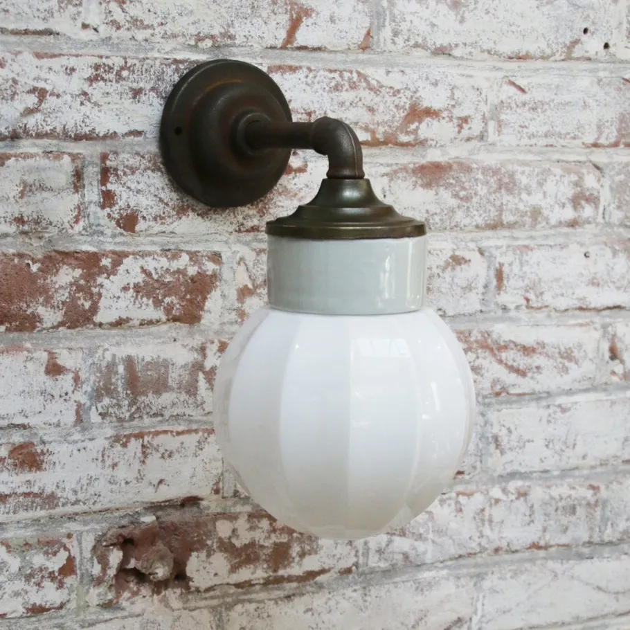 Best Pamono Vintage Industrial White Wall Lamp in Porcelain and Opaline Glass
