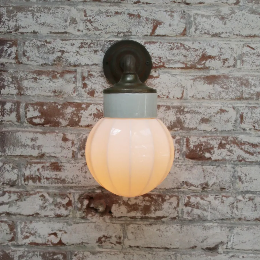 Best Pamono Vintage Industrial White Wall Lamp in Porcelain and Opaline Glass
