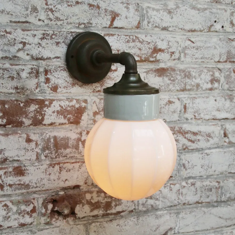 Best Pamono Vintage Industrial White Wall Lamp in Porcelain and Opaline Glass