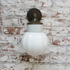 Best Pamono Vintage Industrial White Wall Lamp in Porcelain and Opaline Glass
