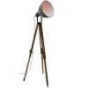 Pamono Vintage Industrial Wooden and Gray Enamel Tripod Spotlight Floor Lamp