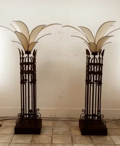 Pamono Vintage Iron Palm Tre Floor Lamp with Fabric Petals