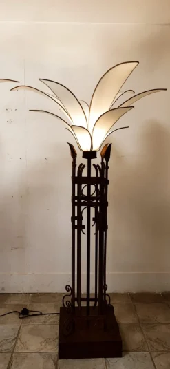 Pamono Vintage Iron Palm Tre Floor Lamp with Fabric Petals