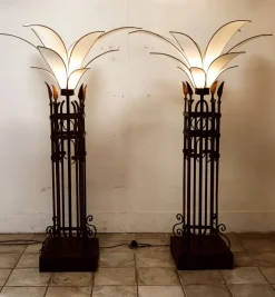 Pamono Vintage Iron Palm Tre Floor Lamp with Fabric Petals