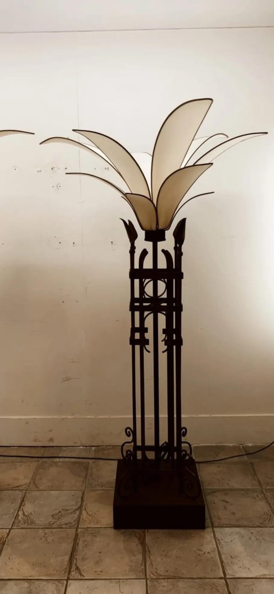 Pamono Vintage Iron Palm Tre Floor Lamp with Fabric Petals